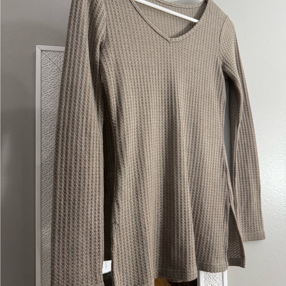 NVGTN Tan Ribbed Long Sleeve Blouse